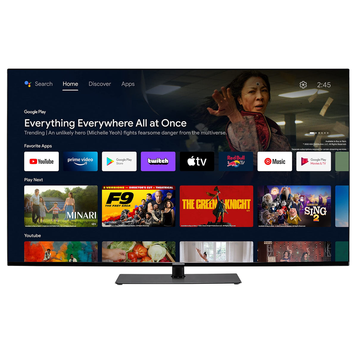MEDION 125,7 cm (50 Zoll) Fernseher (Smart TV, 4K, Dolby Vision HDR, Prime Video, Disney+, Dolby Atmos, DTS X, kompatibel mit Google TV, PVR, Bluetooth, MD 850400)