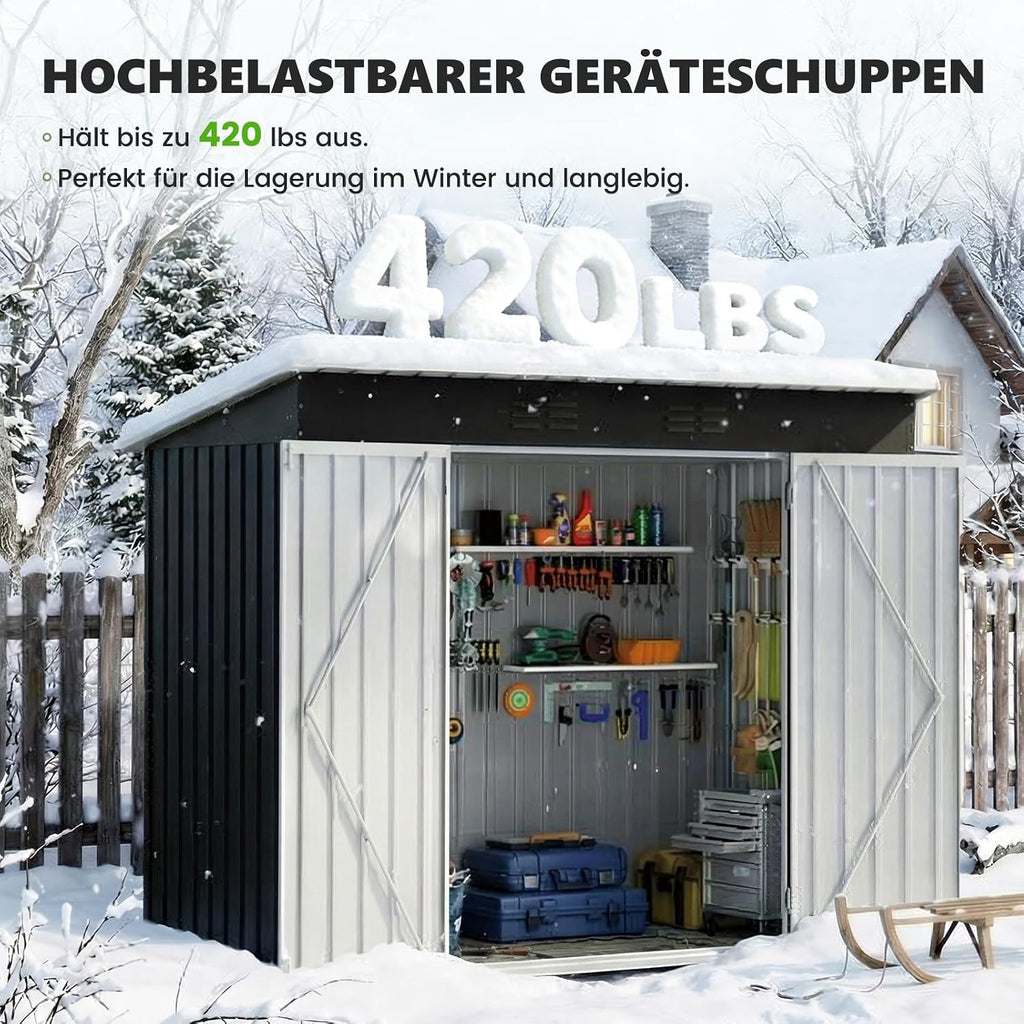 UDPATIO Metall Gartenhaus mit 4 m³ - 228 x 121 x 181 cm für den Außenbereich, Geräteschuppen, Fahrradgarage, Verzinkter Stahl mit Abschließbarer Tür für Hinterhof,Dunkelgrau