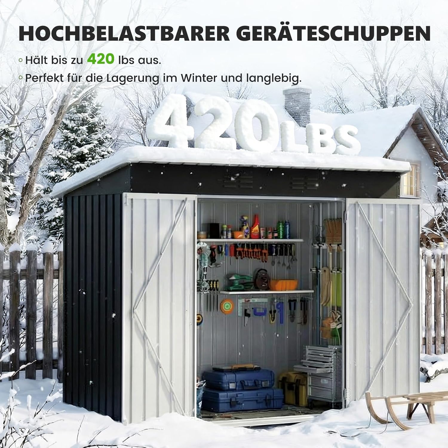 UDPATIO Metall Gartenhaus mit 4 m³ - 228 x 121 x 181 cm für den Außenbereich, Geräteschuppen, Fahrradgarage, Verzinkter Stahl mit Abschließbarer Tür für Hinterhof,Dunkelgrau