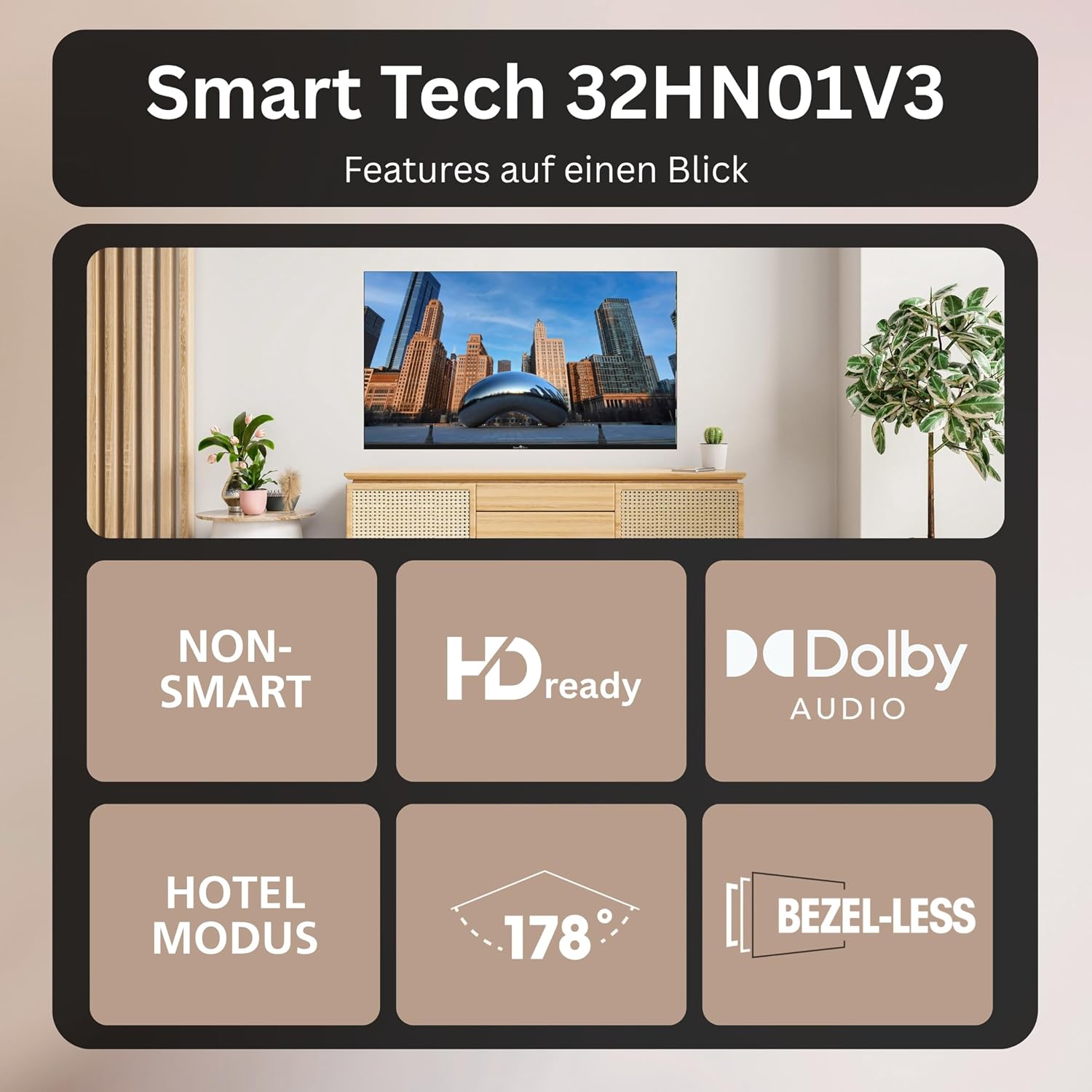 Smart Tech 32HN01V3 Fernseher 32 Zoll (80 cm) LED TV mit HD-Ready Auflösung