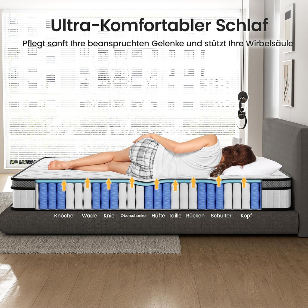 BedStory Matratze 160x200cm,Federkernmatratze H3 Höhe 20cm Taschenfederkernmatratze Mittelfeste Orthopädischem,Öko-Tex Zertifiziert, Matratze für Erwachsene