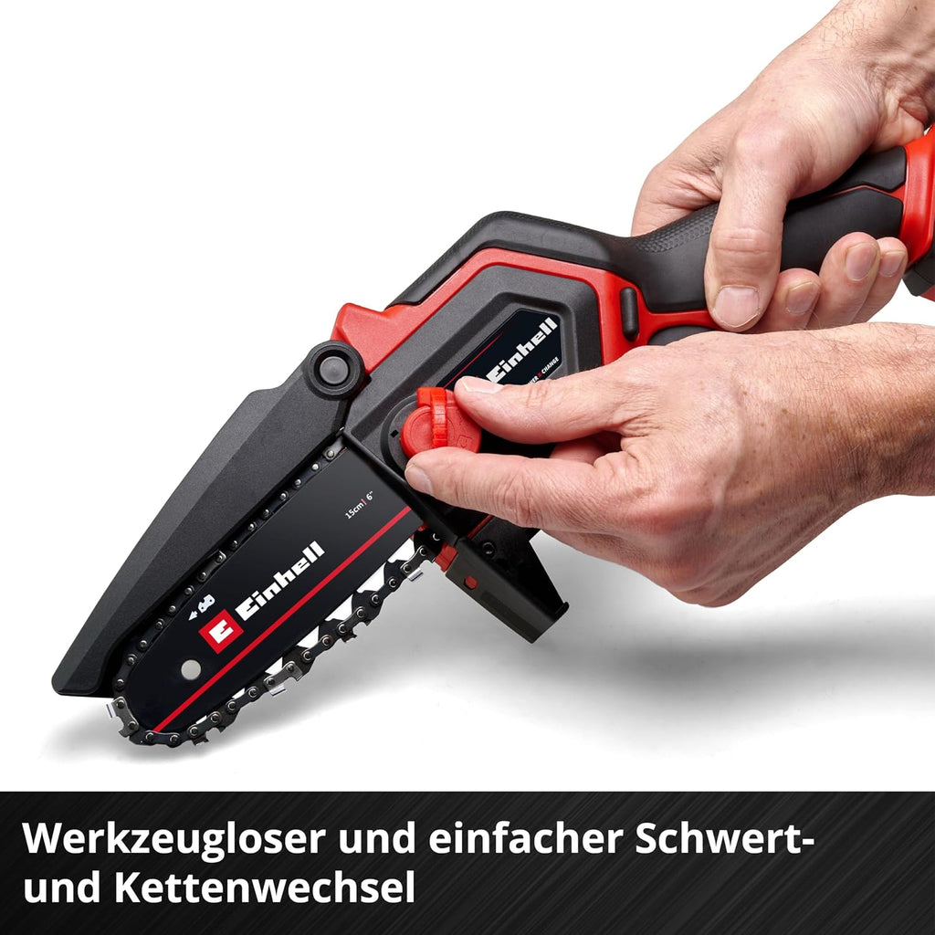Einhell Akku-Astkettensäge GE-PS 18/15 Li BL Power X-Change (18 V, Brushless, 12,5 cm Schnittlänge, werkzeugloser Schwert- und Kettenwechsel, inkl. 2,5 Ah Akku und Ladegerät)