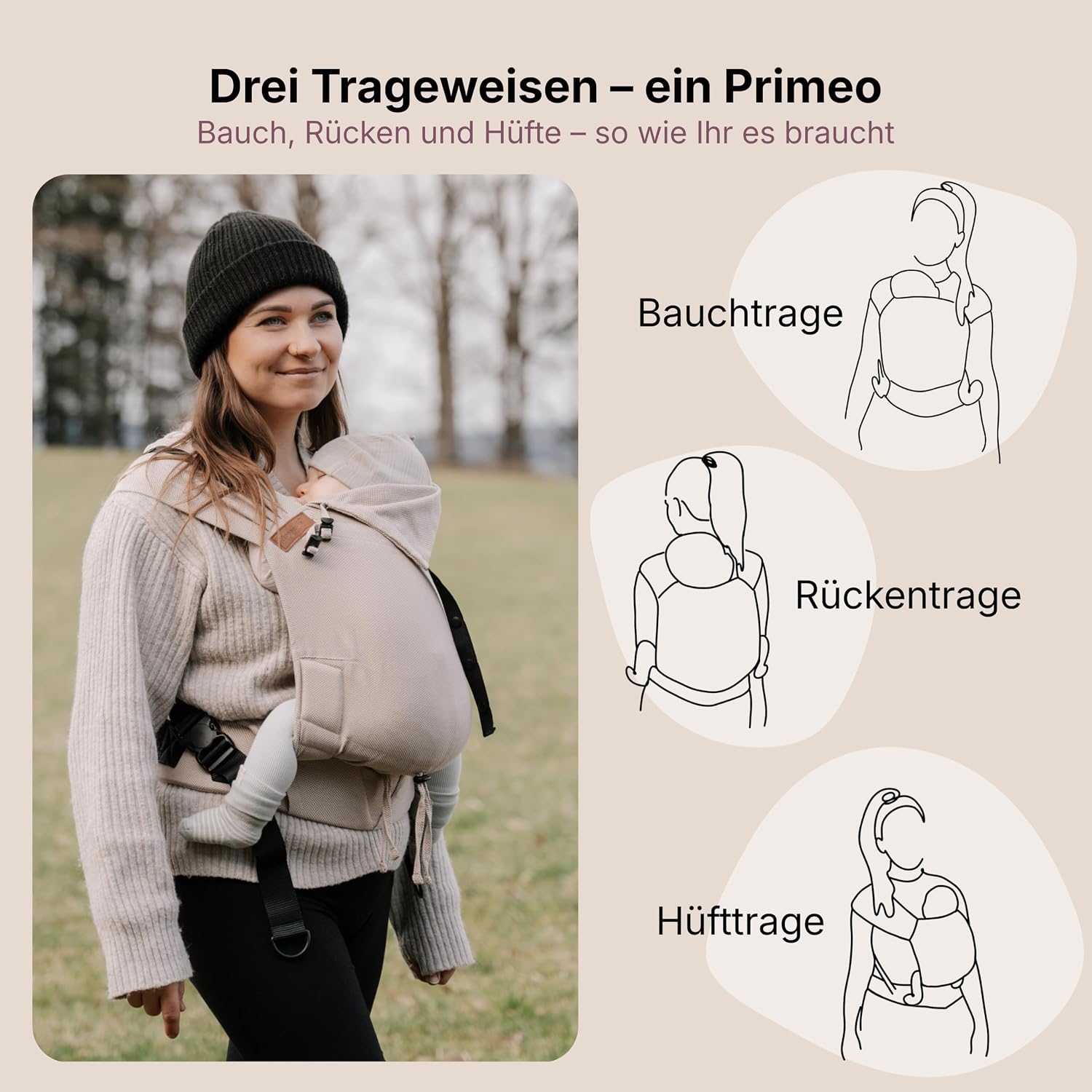 Hoppediz Primeo Babytrage ab Geburt für Neugeborene, Djerba
