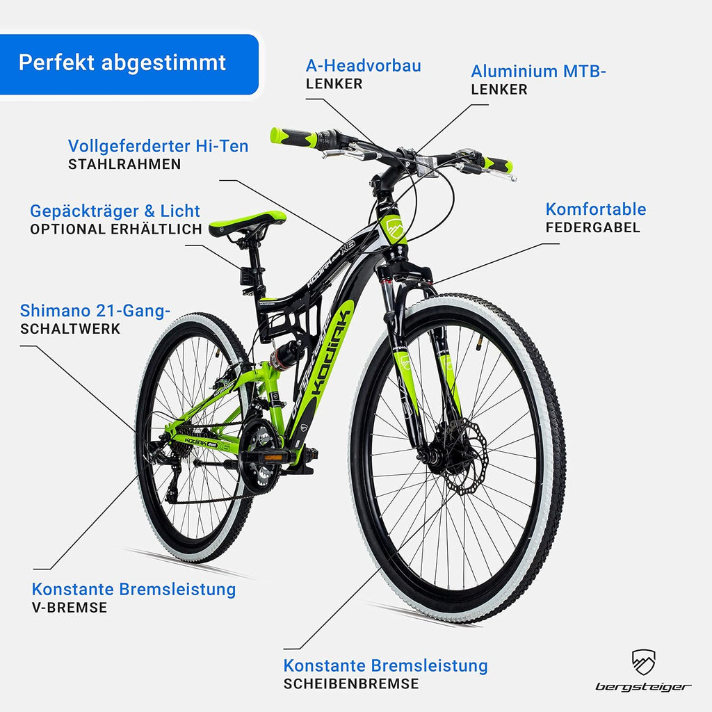 Bergsteiger Kodiak 24/26/29 Zoll Mountainbike Herren Fully MTB 21 Gang