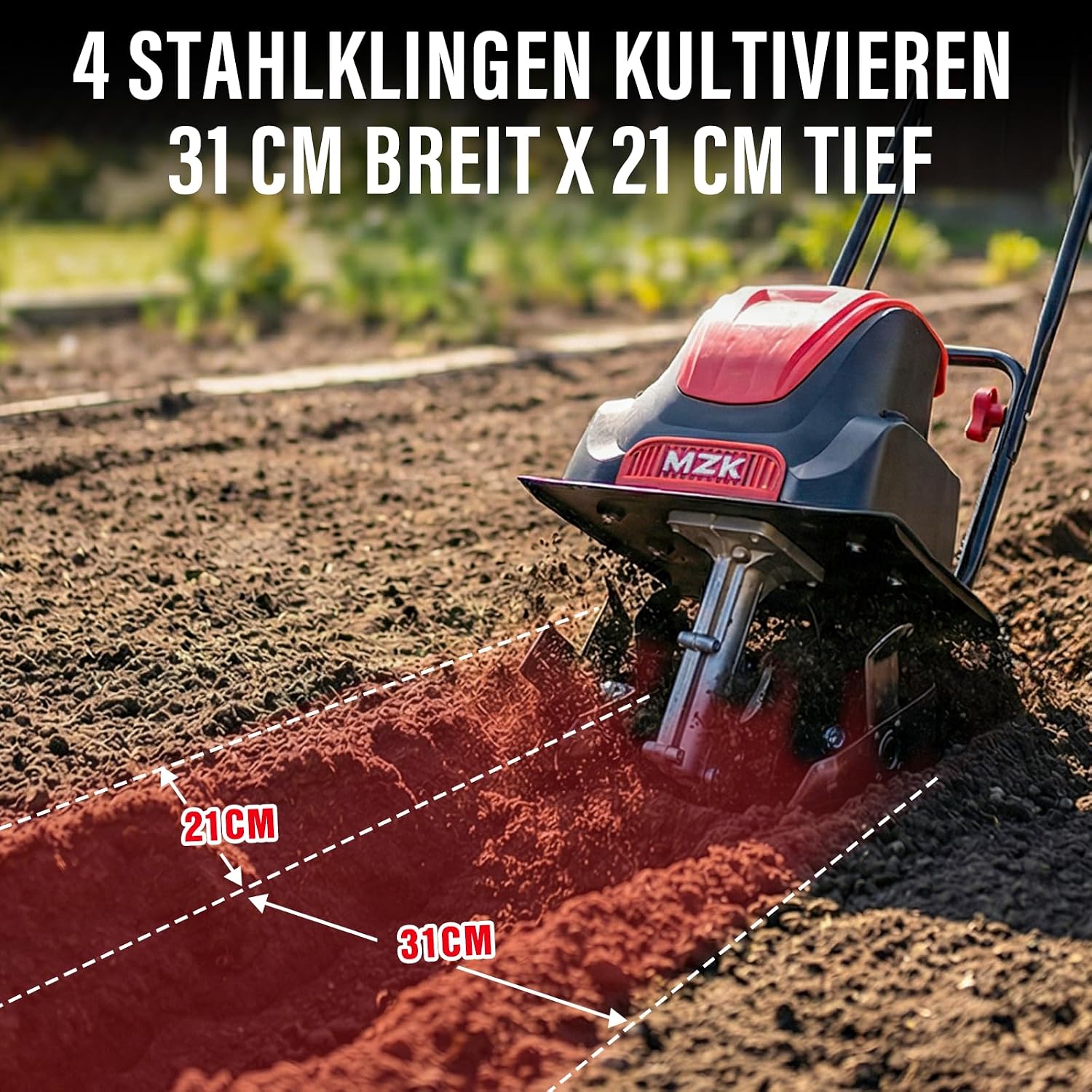 MZK 12-Inch 10.5 Amp Corded Electric Tiller/Cultivator for Gardening, 8-inch tillling Depth with Adjustable Wheels, Electric Garden Rototiller for Garden/Lawn/Yard/ Soil Digging