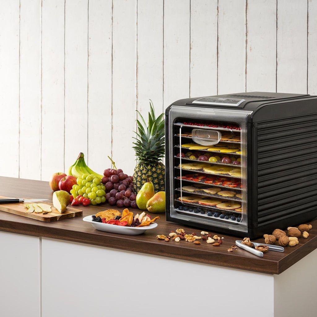 Klarstein Dörrautomat, Dörrgerät, Food Dehydrator, Dörrautomat aus Metall, Dehydrator Food Dryer, 9 Ablagen, 700 Watt, Touch-Display, Timer, Edelstahlheizelement, HotAir Circulation System, Schwarzo