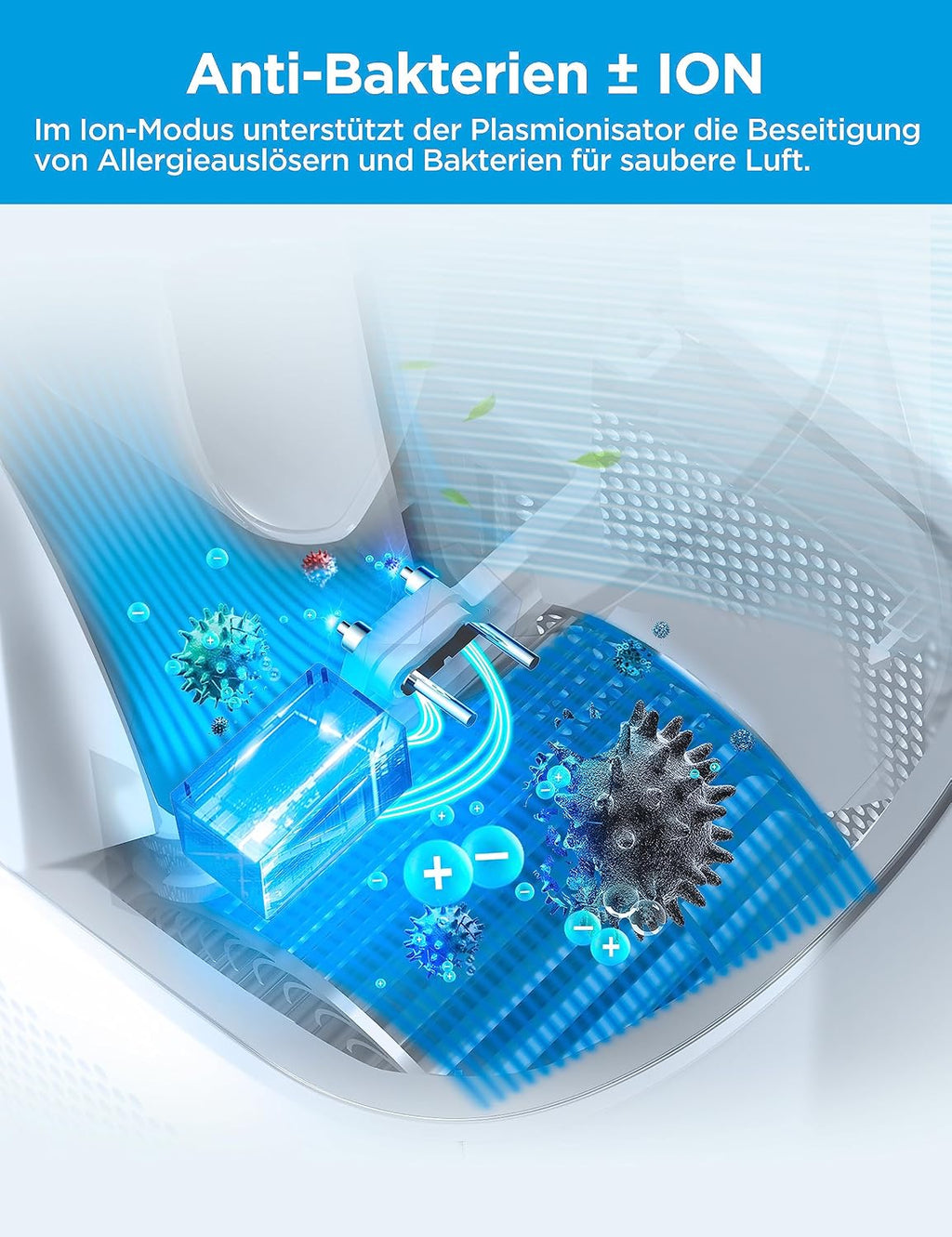 Midea MFP-120 (WH) 2 in 1 Turmventilator Leise 38dB Luftreiniger CADR 120 für 47.6 ㎡ LED Display Fernbedienung Oszillation 12H Timer Weiß | CADR 120, 47,6qm, 38dB Leise, LED Display, Fernbedienung, Oszillation, 12H Timer