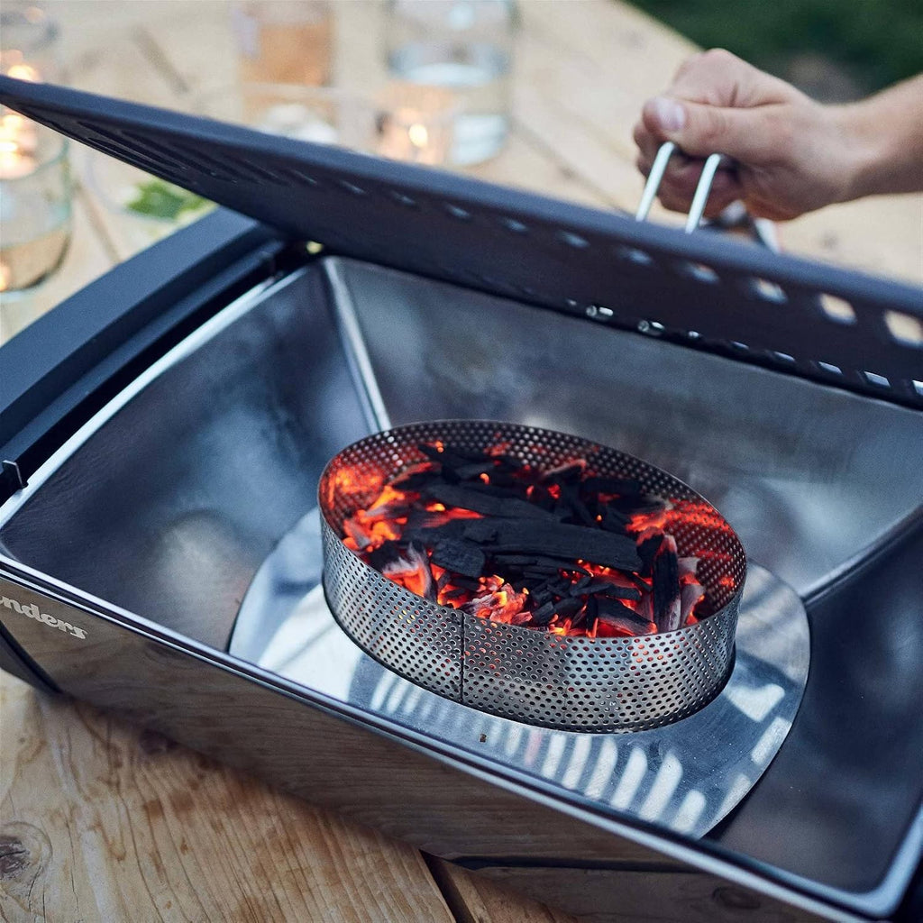 Enders® 1380 Aurora Mirror raucharmer Tischgrill, mit Guss-Rost, Holzkohlegrill, klein, Balkon, Picknick, Camping-Grill, rauchfreier Tischgrill, mit Belüftung, matt silver