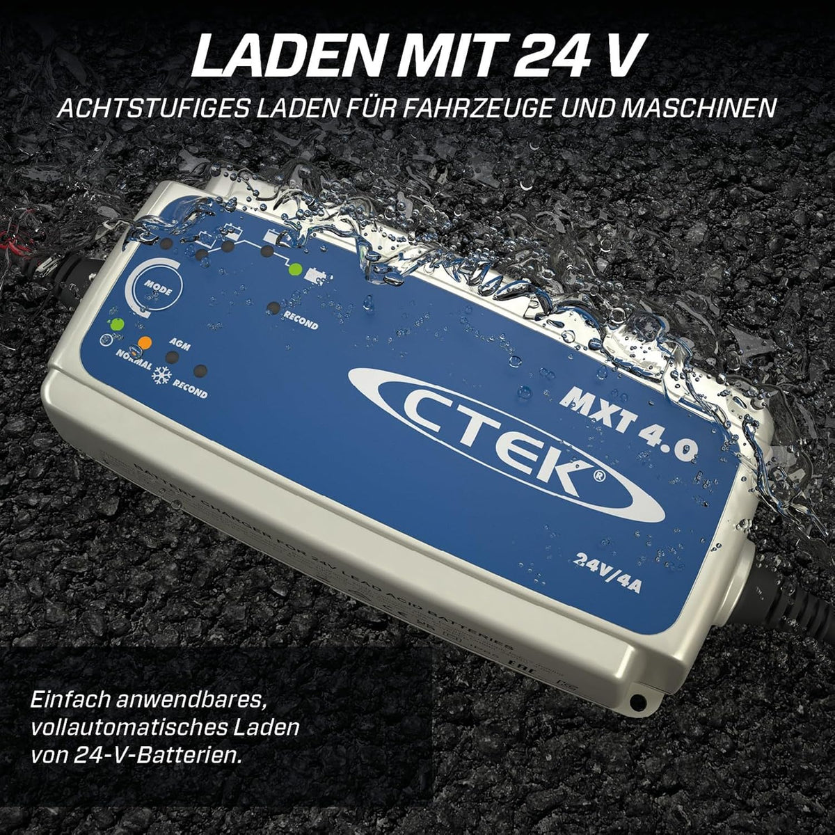 CTEK MXT 4.0 Batterieladegerät 24V, 8-Stufiges Ladegerät Für Kleinere 24V-Batterien In Nutzfahrzeugen, Rollstühlen, Pistenmaschinen Und Industriereinigern, Rekonditionierung Und AGM-Modus