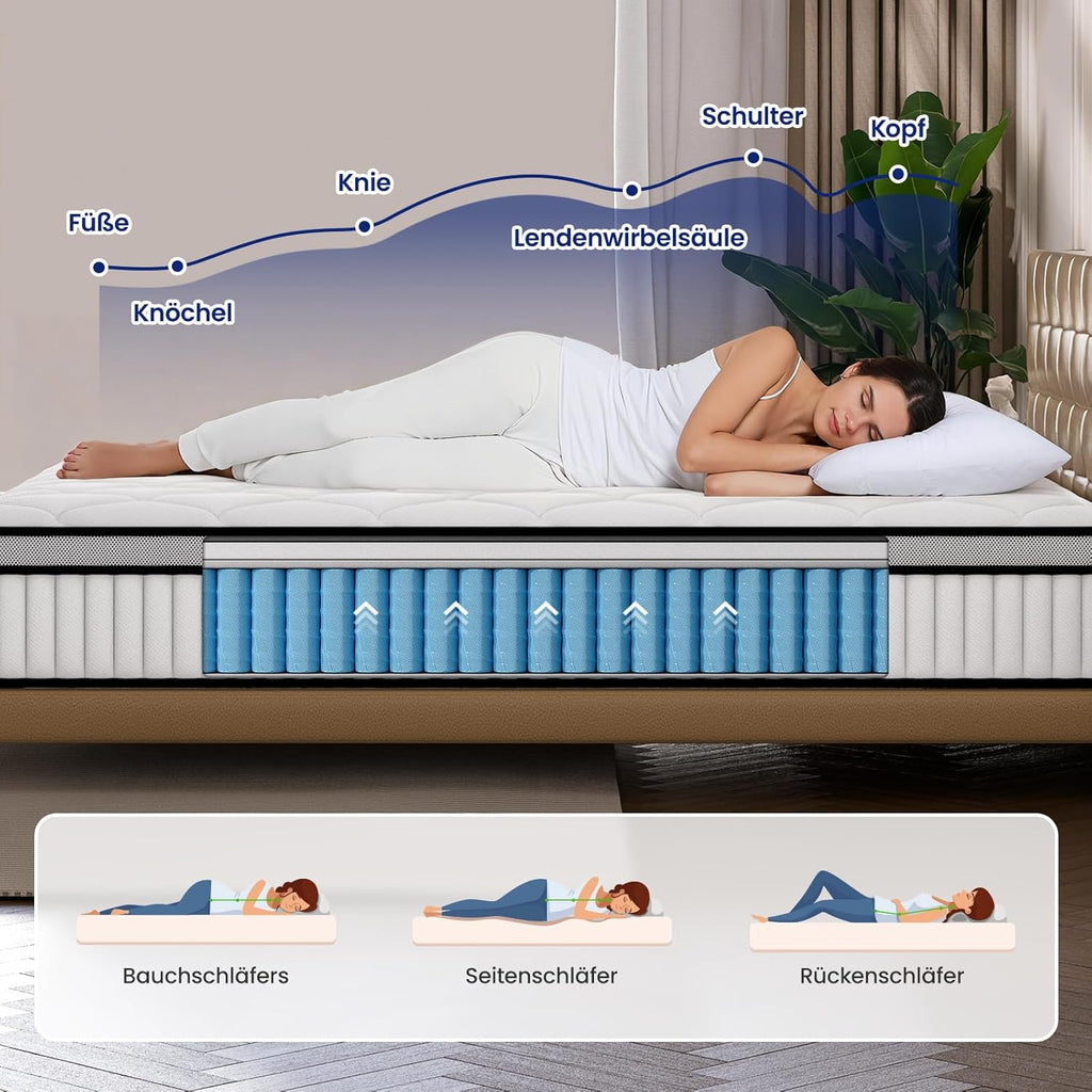 BedStory Matratze 160x200cm,Taschenfederkernmatratze Höhe 26cm,Orthopädische Matratze mit Komfortschaum H3&H4 Härtegrad,Federkernmatratze für Erwachsene Öko-Tex Zertifiziert & CertiPUR Zertifiziert