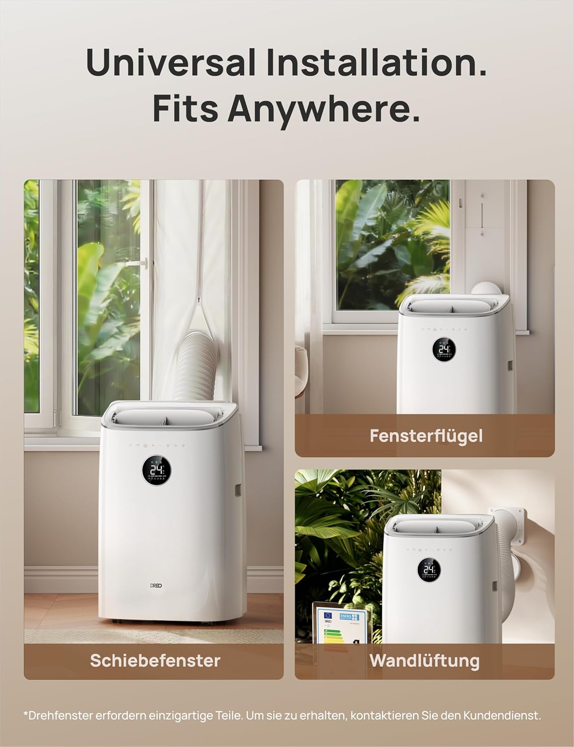 DREO Klimaanlage Mobil, 7.500 BTU Mobiles Klimagerät für Schlafzimmer & Büro, 3-in-1 Kühlen/Ventilieren/Entfeuchten, App-/Sprachsteuerung/Fernbedienung, drainagefrei, Fenster-Set, 2,5 L/h, AC318S