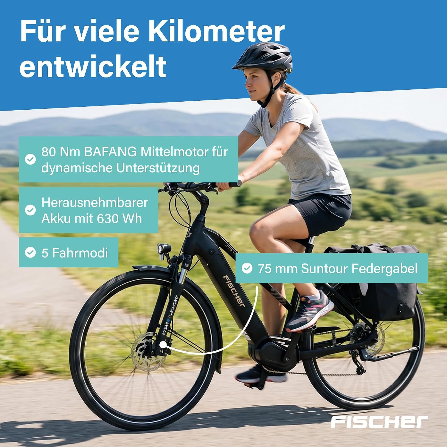 Fischer E-Bike Trekking VIATOR 4.2i Active Electric Bicycle for Men and Women, RH 50, Mid Motor 80 Nm, 36 V Battery