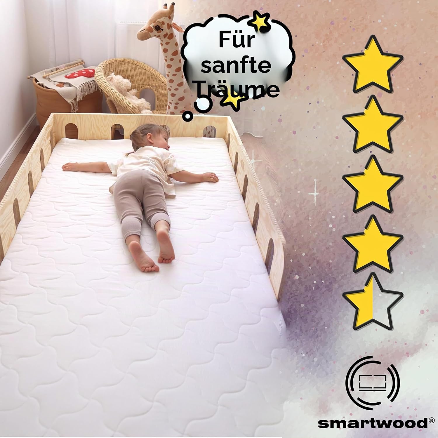 smartwood Matratze 80x150 9 cm, H2, Schaumstoffmatratze, SmartComfort