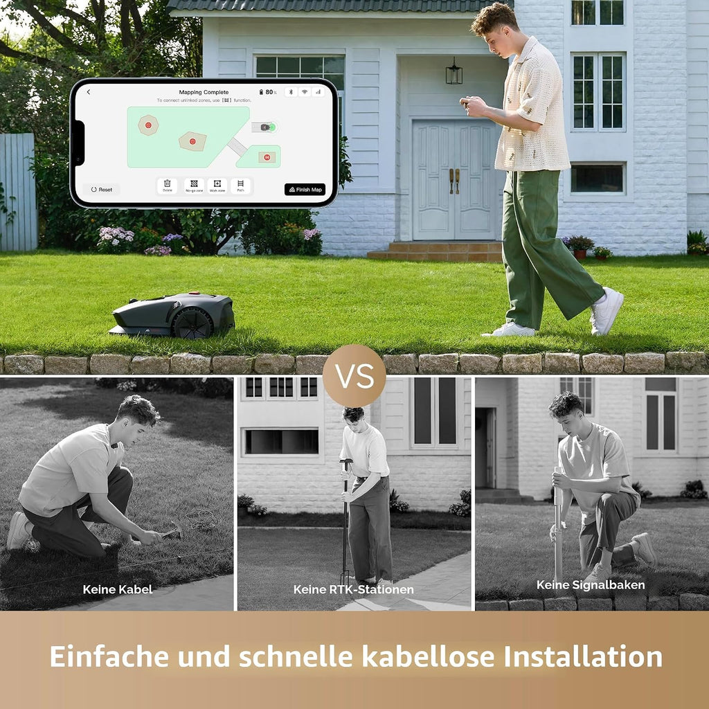MOVA 600, Rasenmäher Roboter 360° 3D LiDAR Mähroboter ohne Begrenzungskabel & Genaue Kartierung 600 m², Smarte Hindernisvermeidung, App-Steuerung, U-förmiges Schneiden, Sicherheitswarnungen