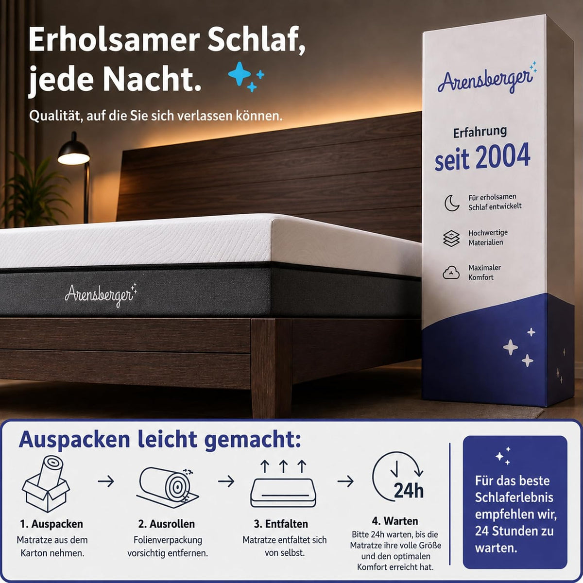 Arensberger Matratze SARA 140x200cm Höhe 16cm | NANOCELL® Gel-Schaum | Mittelfest H3 | Premium-Bezug 240g/m² | 60°C waschbar | Kaltschaum-Matratze 140x200 | Öko-Tex Zertifiziert