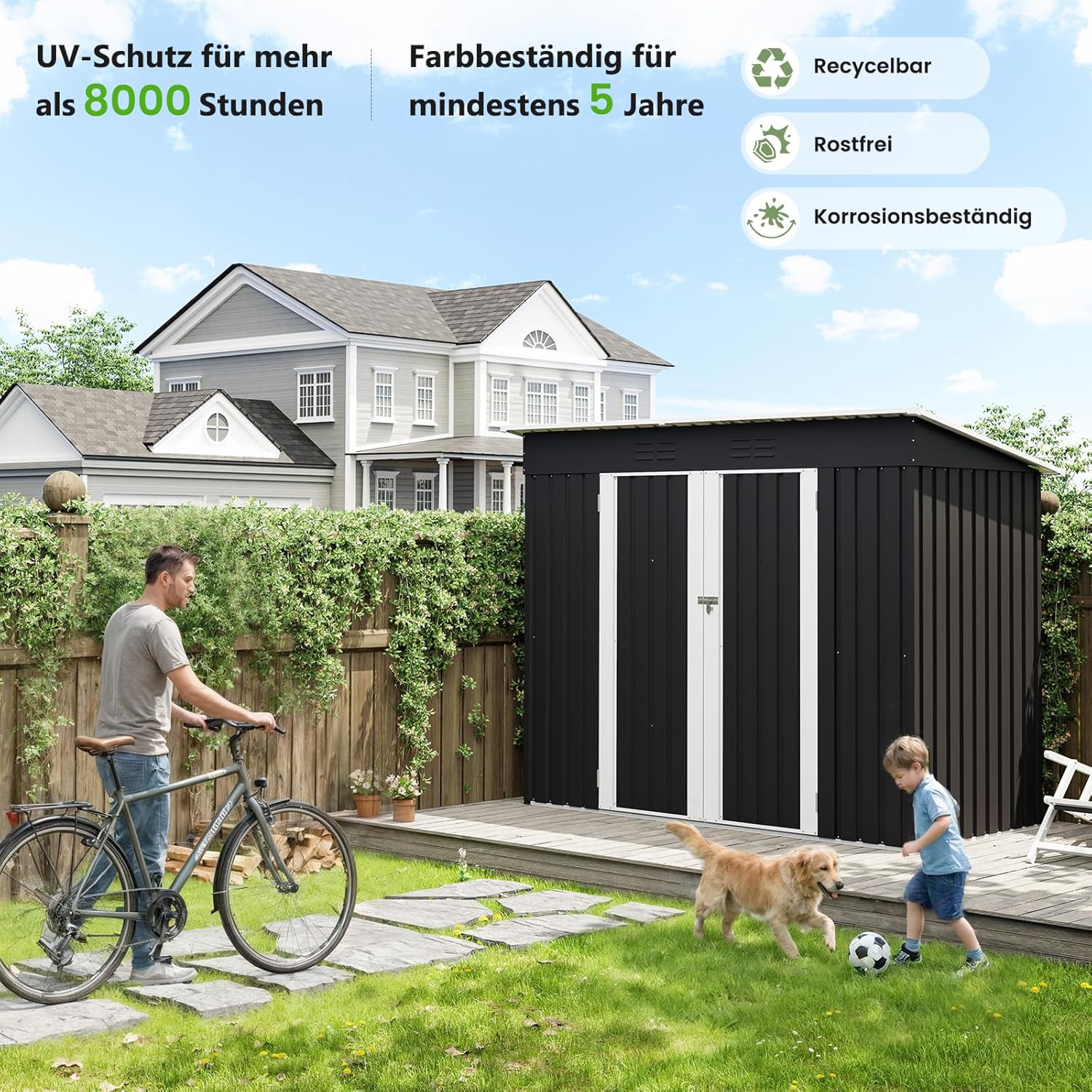 UDPATIO Metall Gartenhaus mit 4 m³ - 228 x 121 x 181 cm für den Außenbereich, Geräteschuppen, Fahrradgarage, Verzinkter Stahl mit Abschließbarer Tür für Hinterhof,Dunkelgrau