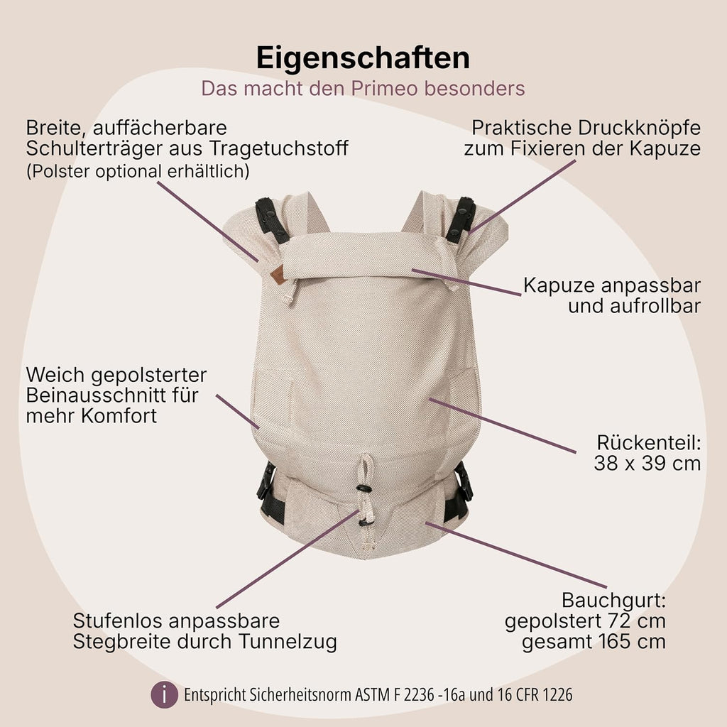 Hoppediz Primeo Babytrage ab Geburt für Neugeborene, Djerba