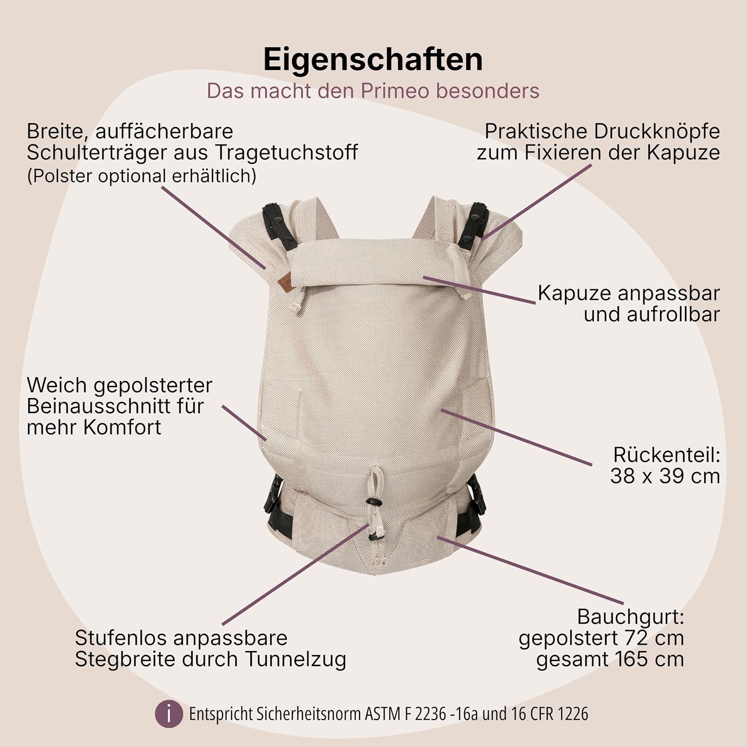 Hoppediz Primeo Babytrage ab Geburt für Neugeborene, Djerba