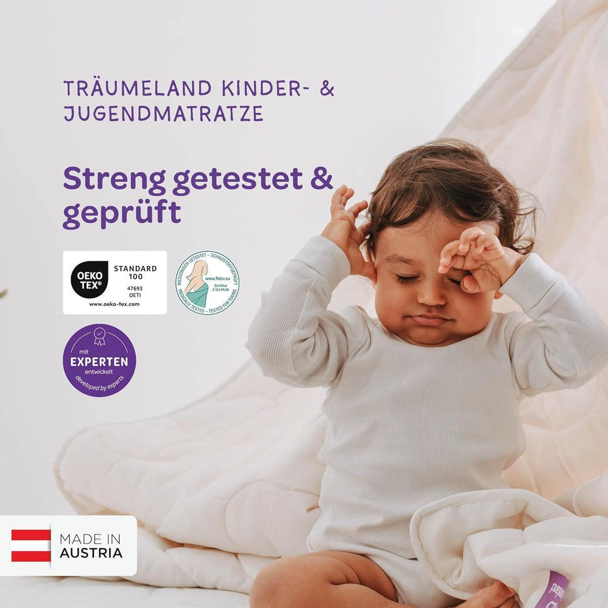 Träumeland Kindermatratze 90x200 cm | Duo Sleep Basic Jugendmatratze - Optimale Härtegrad H1/H2- Oeko-TEX Zertifiziert & allergikerfreundlich Dank waschbarem Bezug (90 x 200 x 12 cm hoch)