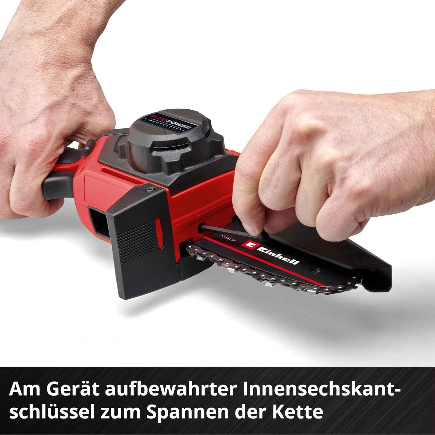 Einhell Akku-Astkettensäge GE-PS 18/15 Li BL Power X-Change (18 V, Brushless, 12,5 cm Schnittlänge, werkzeugloser Schwert- und Kettenwechsel, inkl. 2,5 Ah Akku und Ladegerät)