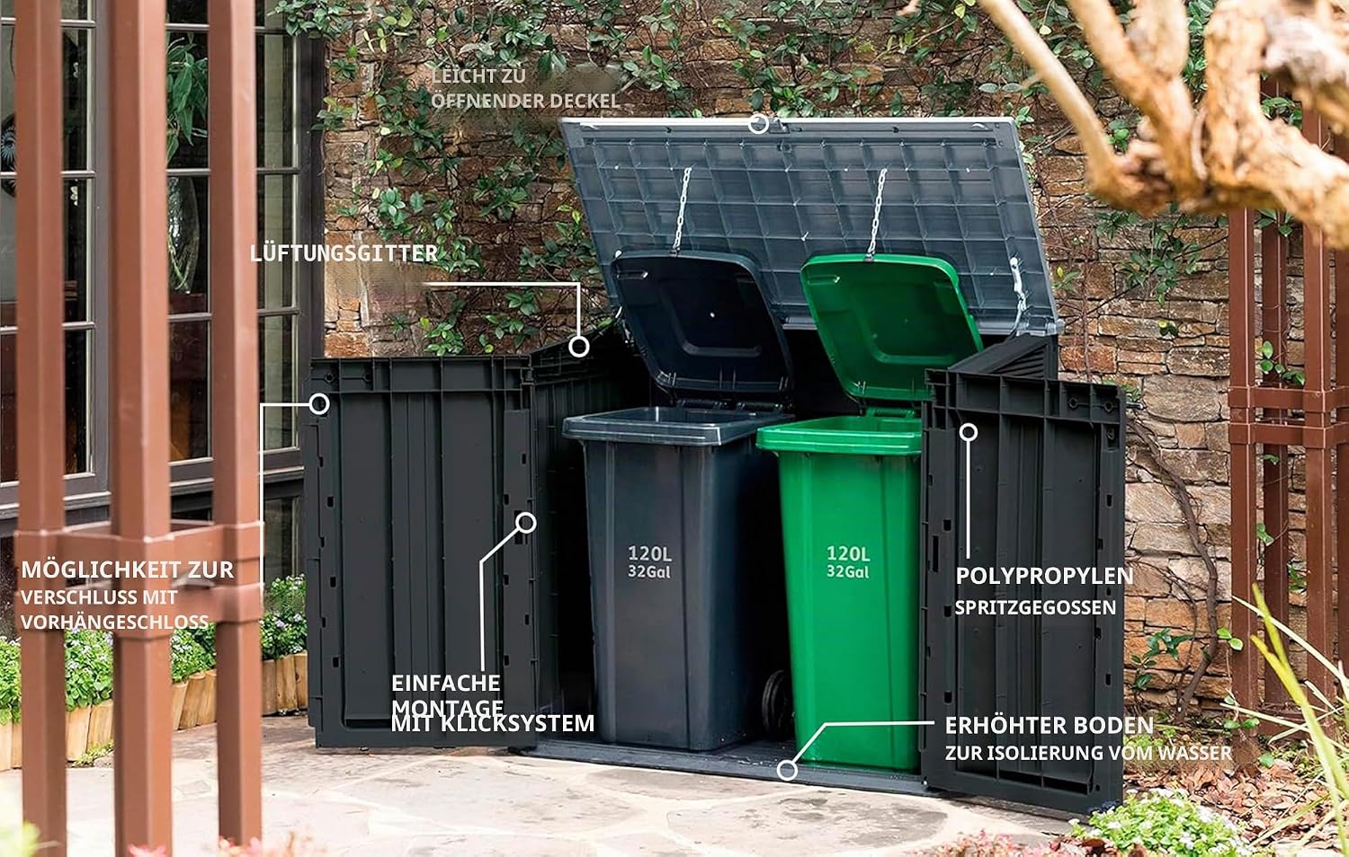 Keter Store It Out Nova Plastic Tool Shed, External Dimensions: 132 x 71.5 x 113.5 cm, 880 L Capacity, Dark Grey, Suitable for 2 x 120 L Wheelie Bins, Weatherproof, Lockable