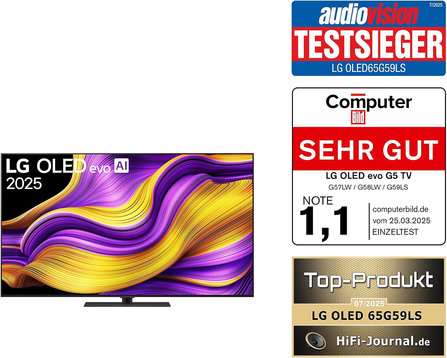 LG OLED65G59LS TV 65 Zoll (165 cm) 4K OLED evo AI TV (α11 Gen2 4K AI Prozessor, webOS 25, 120Hz (VRR bis zu 165Hz)) [Modelljahr 2025]