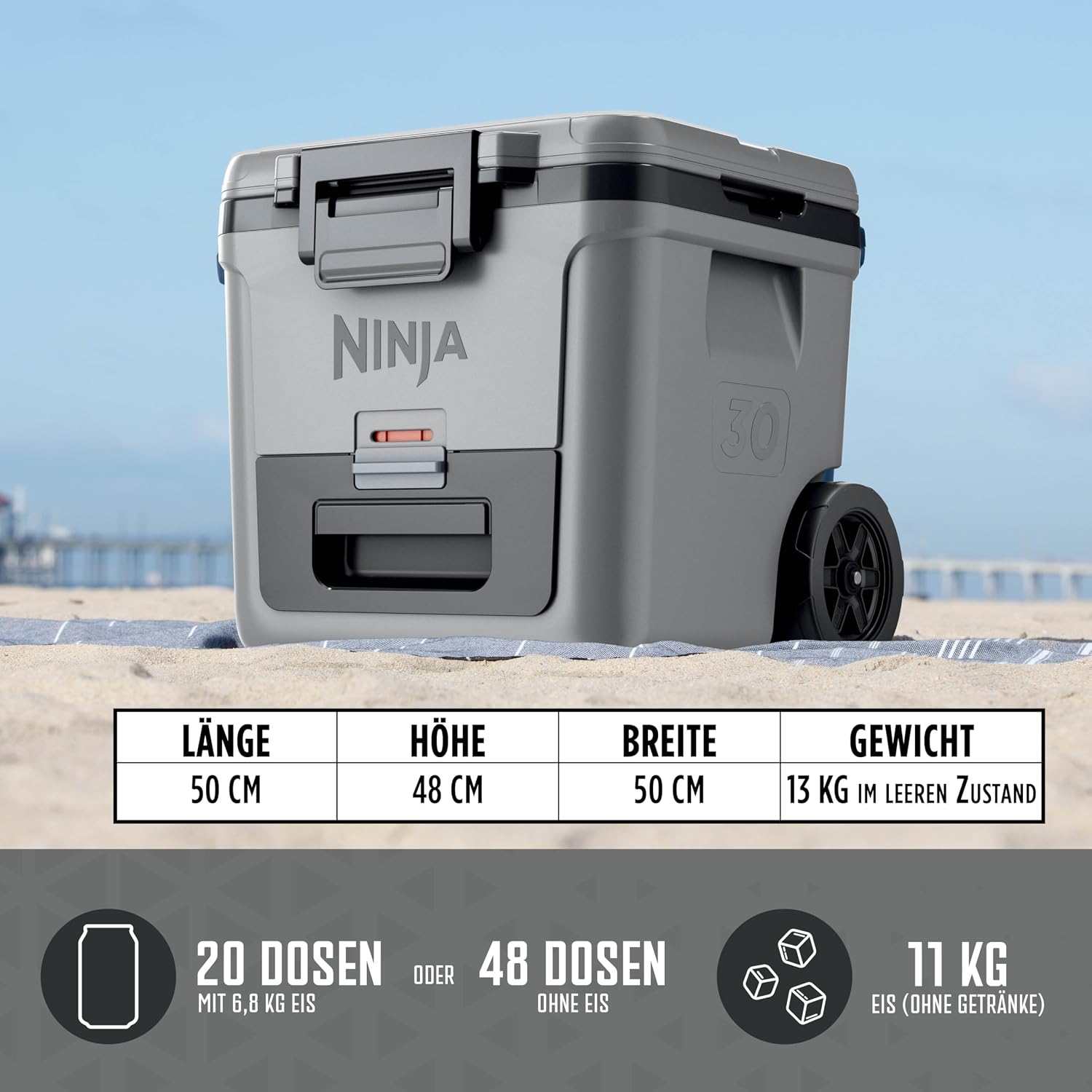 Ninja FrostVault Kühlbox mit Rollen und Isolierung, Schiefergrau, FB230EUGY