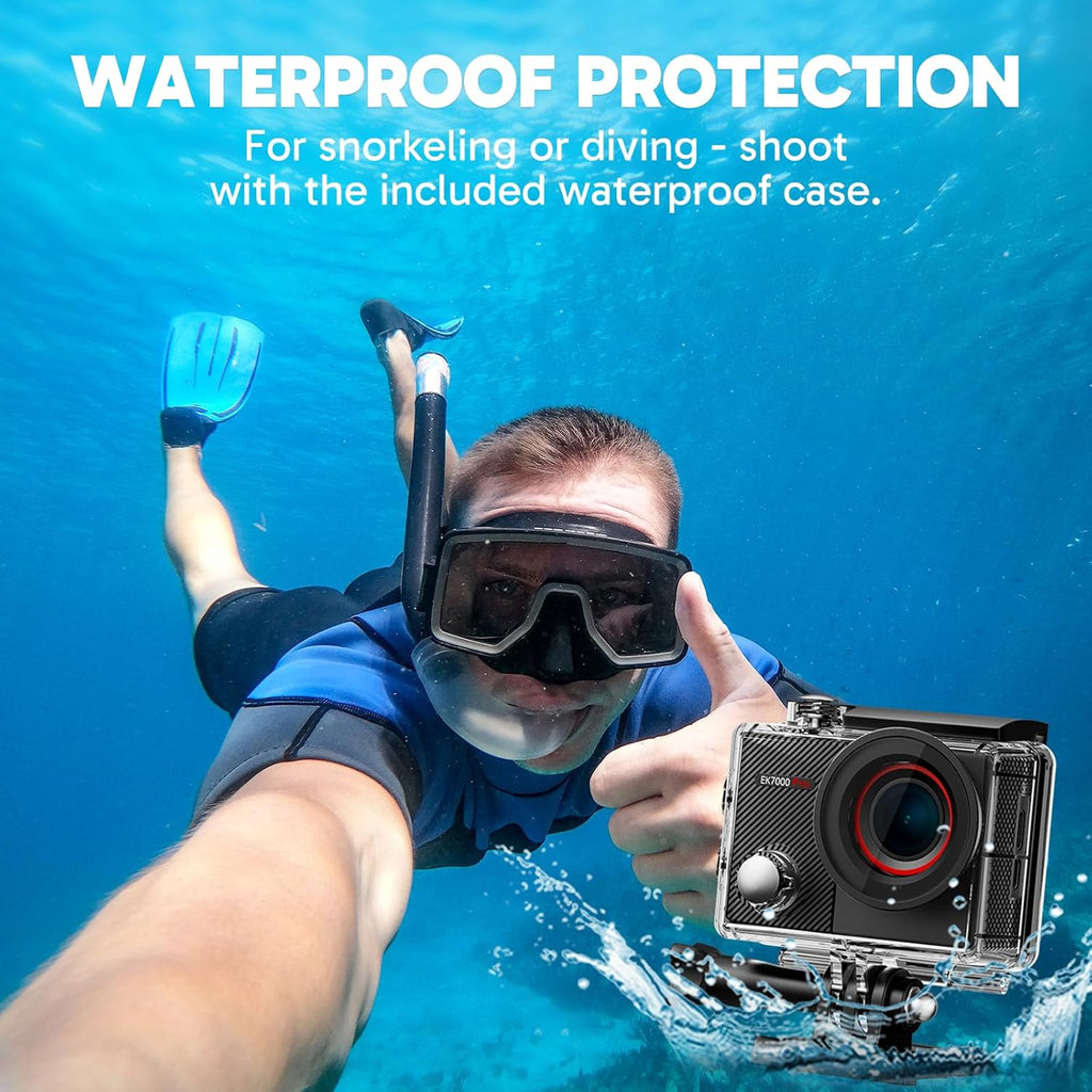 Akaso EK7000 Pro Action Cam 4K30FPS 20MP with Floating Handle Bag | WiFi 40M Underwater Camera Waterproof Ultra HD Touchscreen Adjustable Wide Angle Ice Action Cam with 2.4G Remote Control