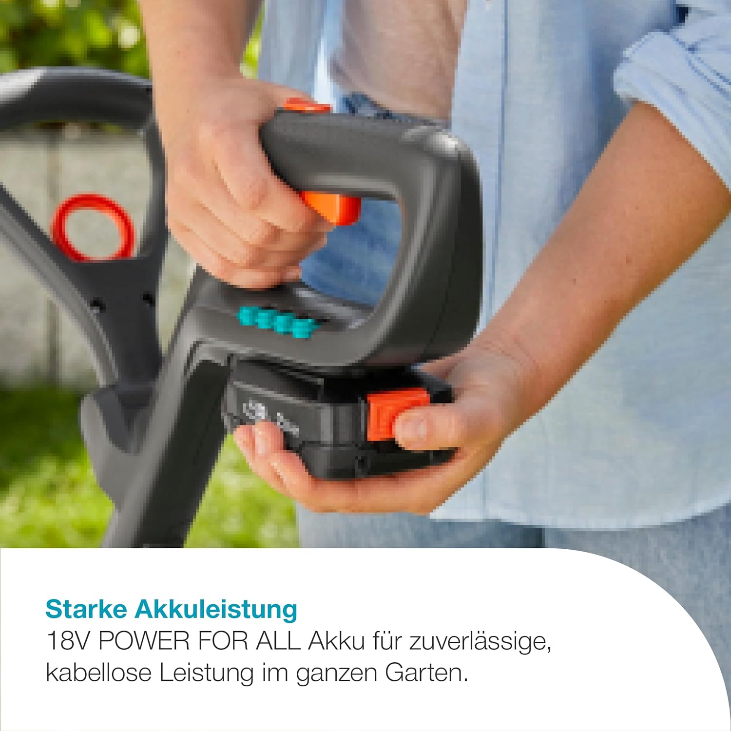Gardena Akku-Rasentrimmer ComfortCut 23/18V P4A Ready-to-Use Set: Leistungsstark, Leichtgewicht, Teleskopgriff, Kantenschnitt, Kabellos (14701-20)