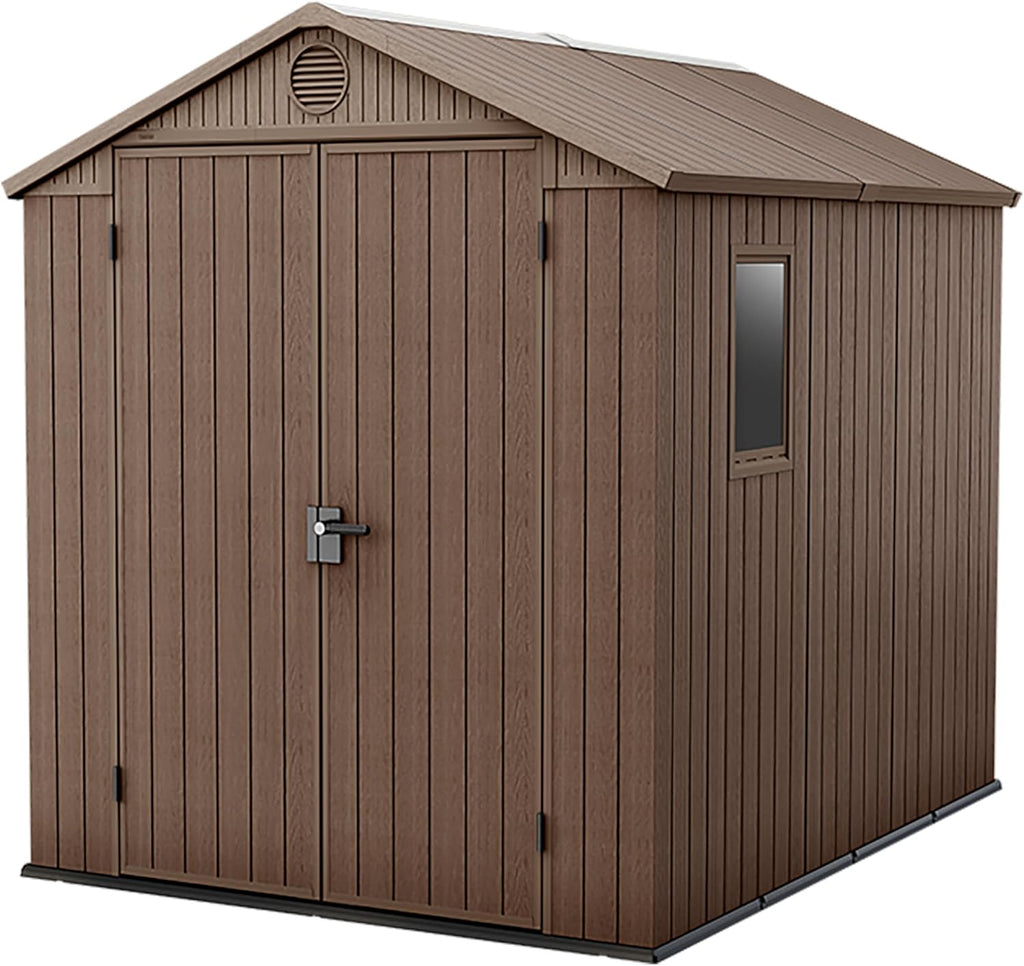 Keter Gerätehaus Darwin 6x8, Braun, Außenmaße 190x244x221cm, wartungsfrei, wetterfest, wasserdicht, mit Unterboden