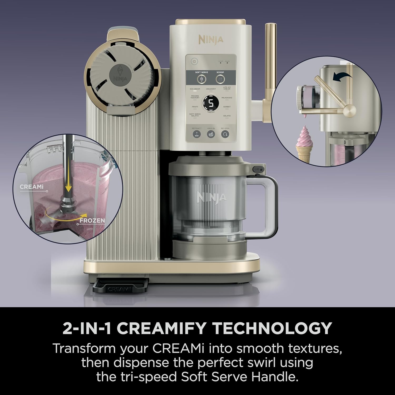 Ninja CREAMi Scoop and Swirl Ice Cream Machine with 2x Tubs, NC701UKSTGD | 13 Functions, Makes Ice Cream, Soft Serve, Gelato, Sorbet, Milkshakes and More, Mix-In Option, Stone Gold