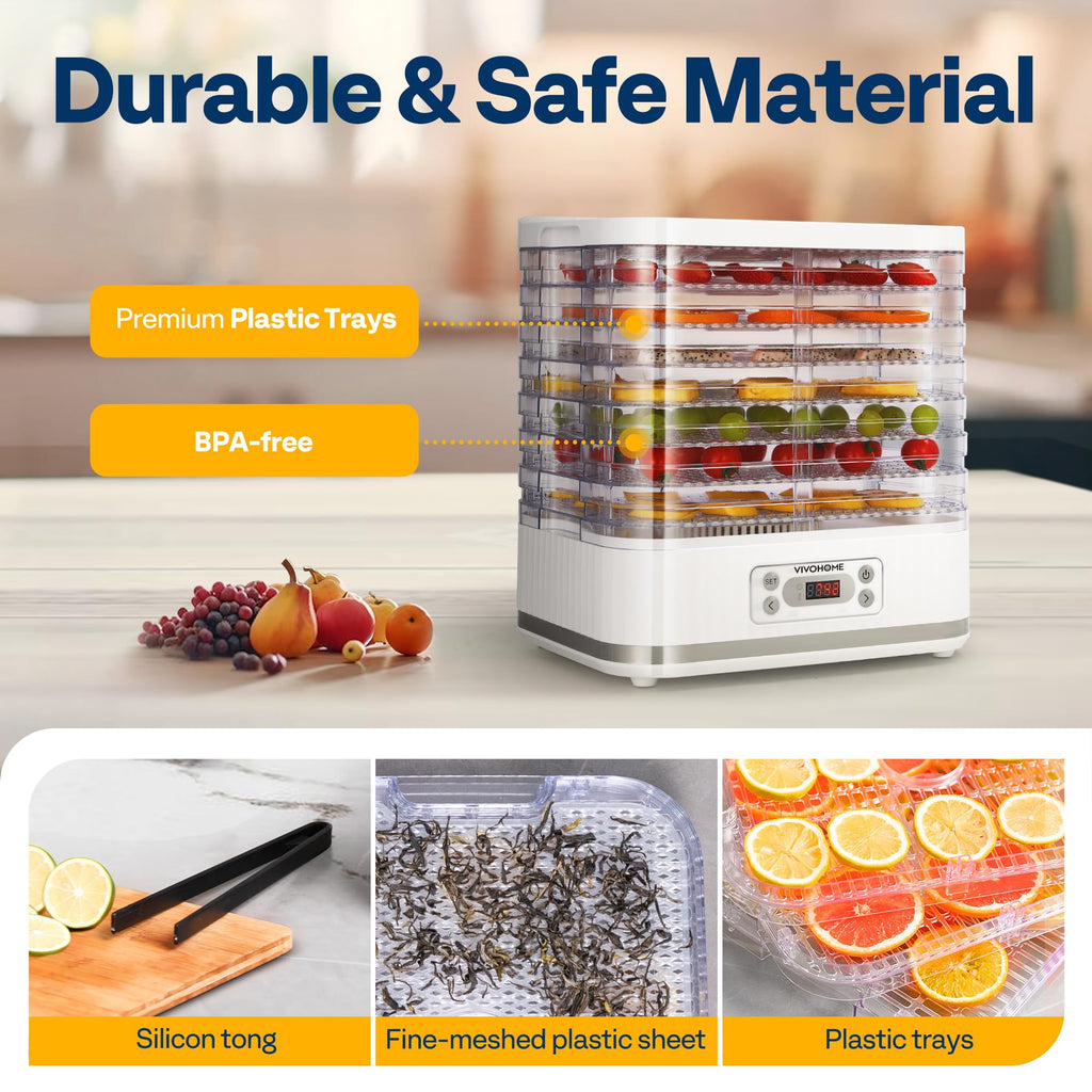 VIVOHOME Dörrautomat mit 8 Einlegefächern 400W BPA frei Dörrgerät mit Temperaturregler von 35°C bis 70°C inkl.72H Timer und Rezept für Fleisch,Obst,Haustier-Leckereieneo