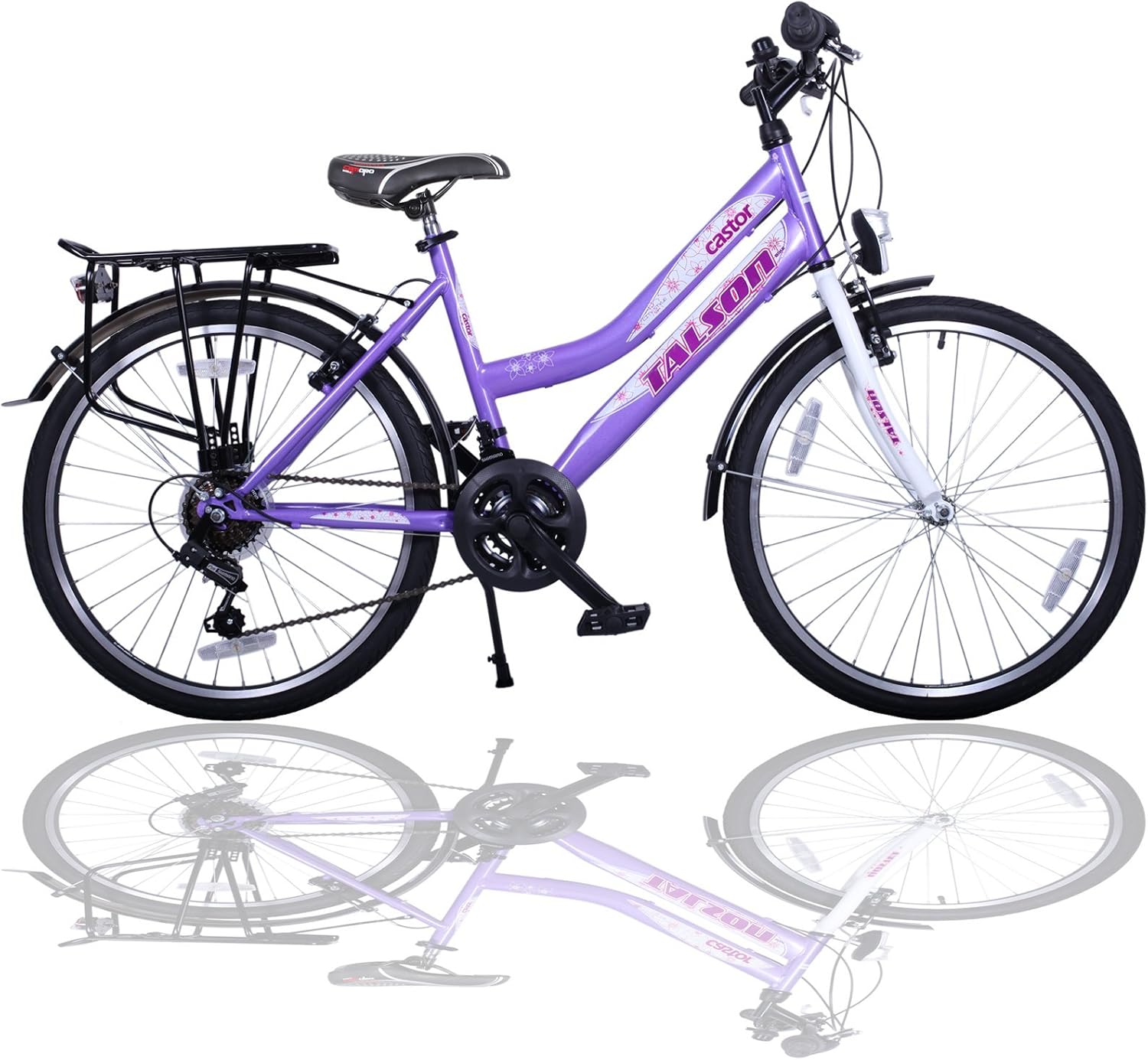 Talson 26 Zoll Mädchenfahrrad 21-Gang Shimano Schaltung mit Beleuchtung nach STVO Lila Doppelrahmen