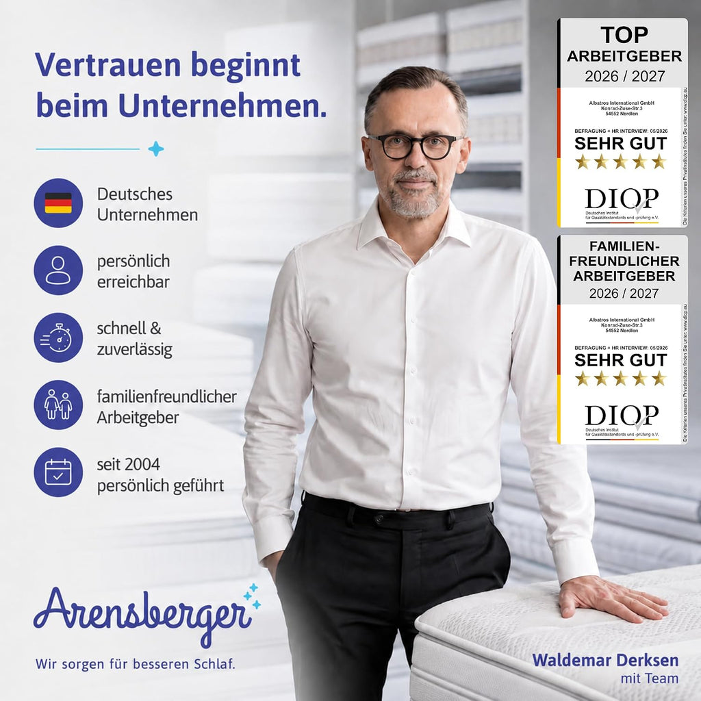 Arensberger Matratze SARA 140x200cm Höhe 16cm | NANOCELL® Gel-Schaum | Mittelfest H3 | Premium-Bezug 240g/m² | 60°C waschbar | Kaltschaum-Matratze 140x200 | Öko-Tex Zertifiziert