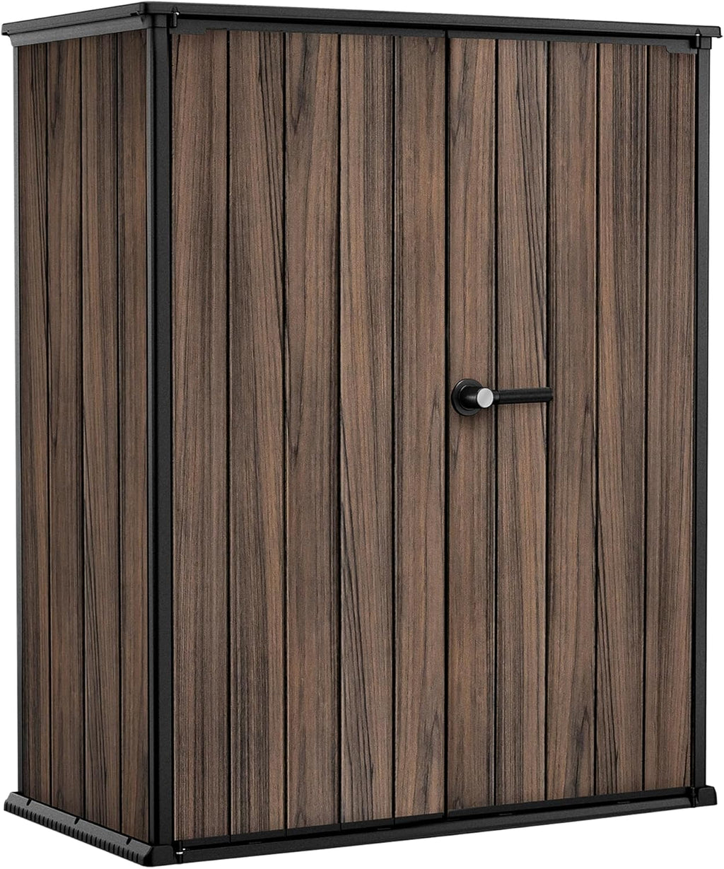 Keter Signature Gartenschrank aus wetterfestem Kunststoff mit Metallverstärkung 1400 Liter Stauraum, abschließbar, Rosenholz-Design