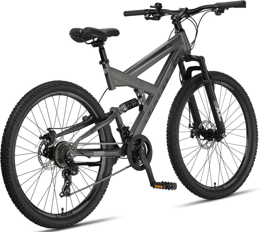 Licorne Bike Strong 2D Premium Mountainbike in 26, 27.5 und 29 Zoll Fahrrad für Jungen Mädchen Damen und Herren Scheibenbremse vorne und hinten 21 Gang Schaltung Vollfederung