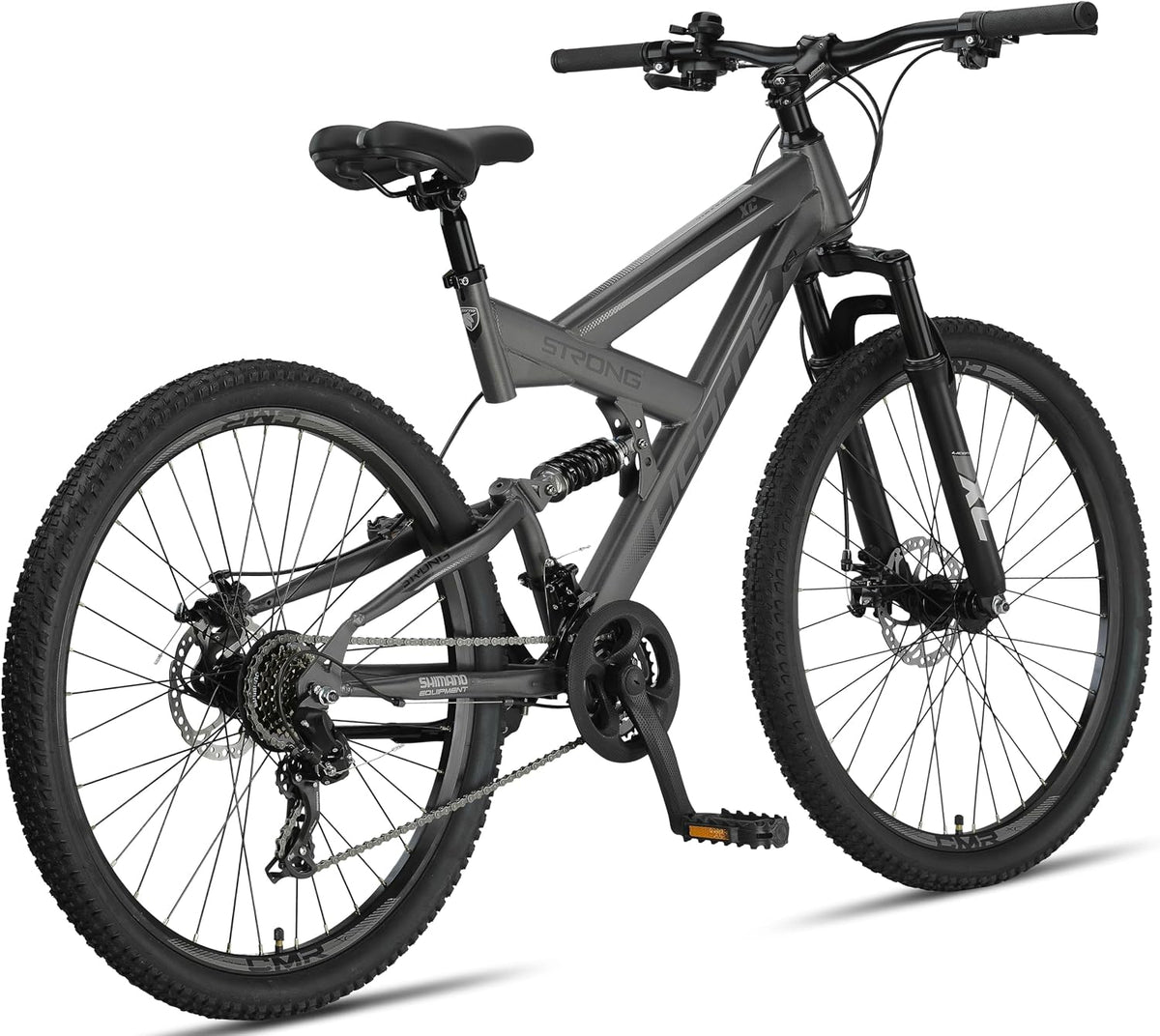 Licorne Bike Strong 2D Premium Mountainbike in 26, 27.5 und 29 Zoll Fahrrad für Jungen Mädchen Damen und Herren Scheibenbremse vorne und hinten 21 Gang Schaltung Vollfederung