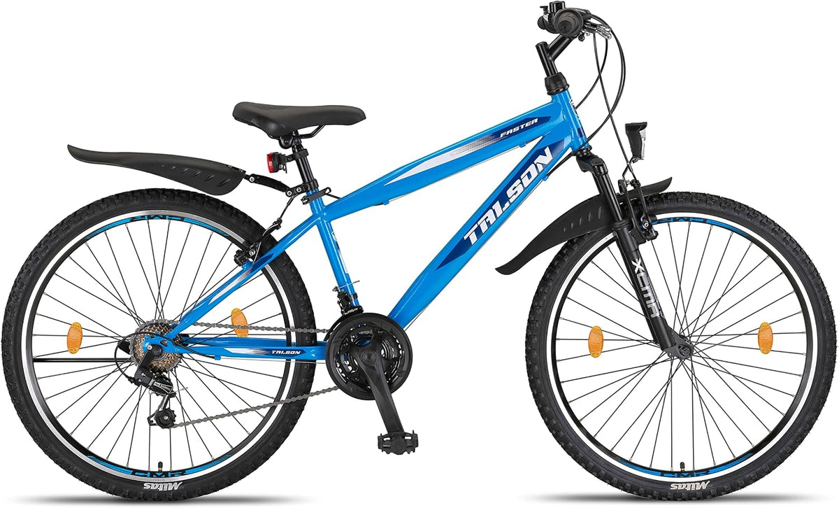 Talson 26 Zoll Mountainbike Fahrrad MIT 21-Gang Shimano, Gabelfederung & Beleuchtung Blau