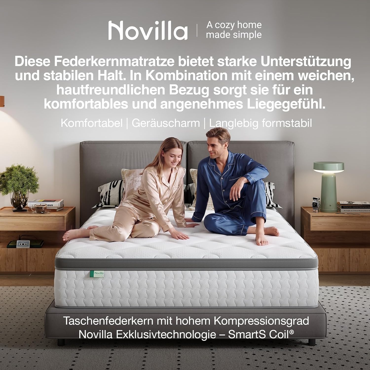Novilla Matratze 140x200 cm 25 cm Höhe H3 mittelfest 7 Zonen Hybridmatratze