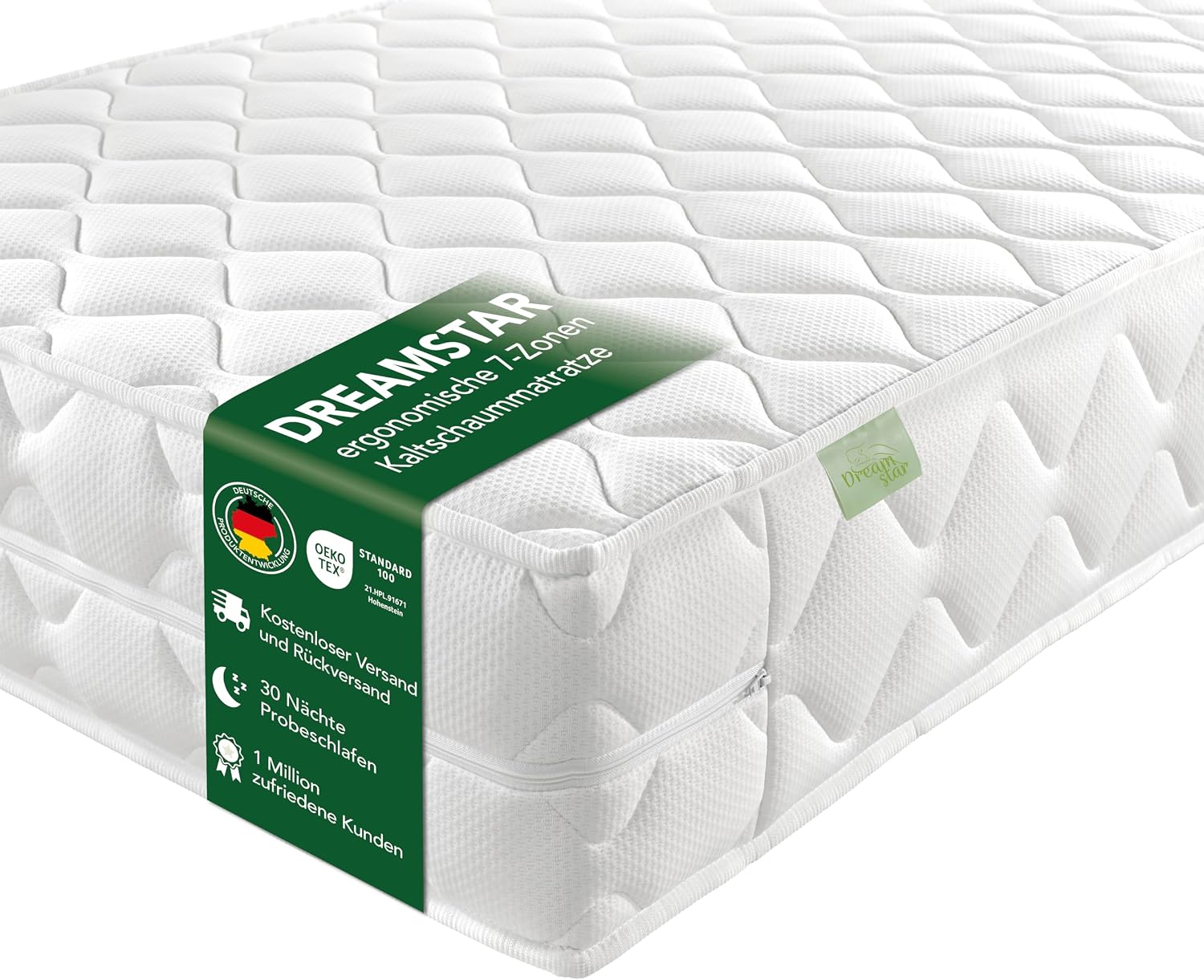 DREAMSTAR Ergo Flex XXL Duo 7-Zonen Matratze 140x200 cm | H2&H3 | Ergonomische Kaltschaummatratze | Hypoallergen & Antibakteriell | Bezug abnehmbar & waschbar | Öko-TEX® | (22cm, 140 x 200 cm)