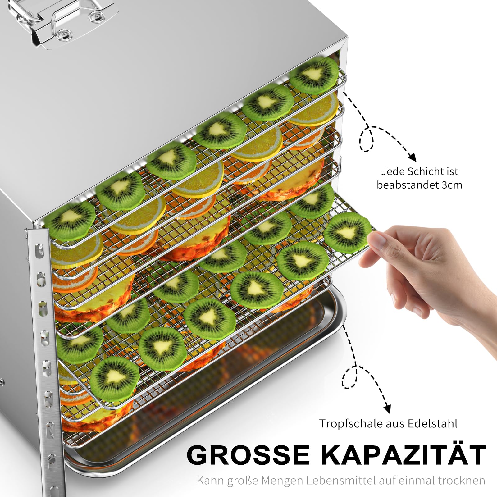 Lecon Dehydrator Stainless Steel Dehydrator Food 30-90°C, 24-Hour Timer Dehydrator for Food, Meat, Fruit, Vegetable Dryer, Fruit Dryer, Dehydrator with Apron, Sealed Tank (8 Levels)o