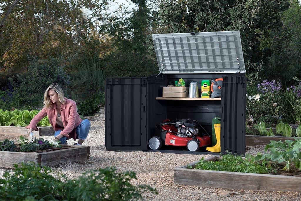 Keter Store It Out Nova Plastic Tool Shed, External Dimensions: 132 x 71.5 x 113.5 cm, 880 L Capacity, Dark Grey, Suitable for 2 x 120 L Wheelie Bins, Weatherproof, Lockable
