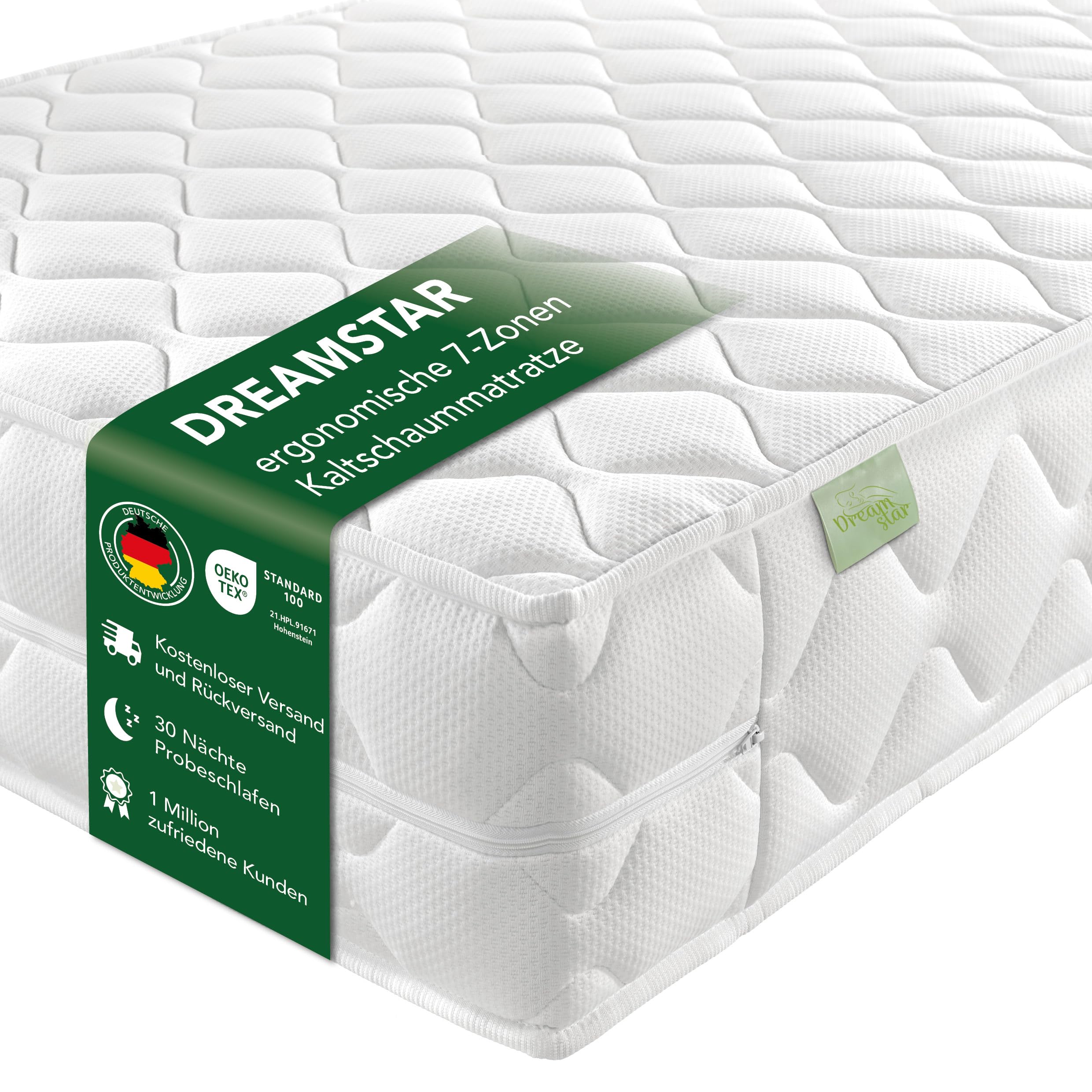 DREAMSTAR Ergo Flex XXL Duo 7-Zonen Matratze 140x200 cm | H2&H3 | Ergonomische Kaltschaummatratze | Hypoallergen & Antibakteriell | Bezug abnehmbar & waschbar | Öko-TEX® | (22cm, 140 x 200 cm)