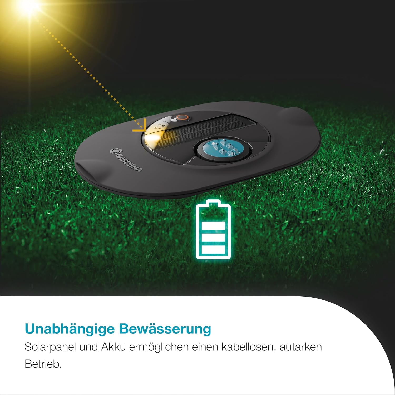 Gardena AquaPrecise, Pipeline Bewässerungssystem für Rasenflächen bis zu 320 m²: solarbetrieben, gleichmäßige Wasserverteilung, für jede Gartenform, Bluetooth, unterirdische Installation (16001-20)