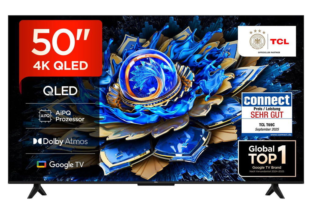 TCL 43T69C 43 Zoll QLED, Direct LED TV, 4K HDR TV, Smart Google TV (Dolby Vision & Atmos, Game Master, Motion Clarity, Kompatibel mit Google Assistant & Alexa)