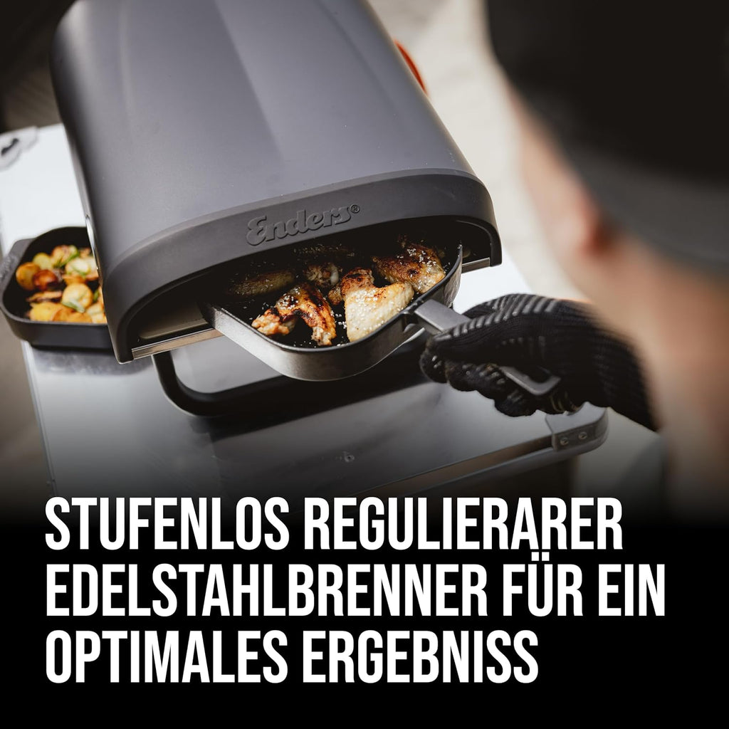 Enders® Pizzaofen PACO™, Pizzastein, Thermometer, Pizza, Edelstahlbrenner, 4kW, Cordierit-Pizzastein, stufenlos regulierbarer Edelstahlbrenner #31306, Schwarz