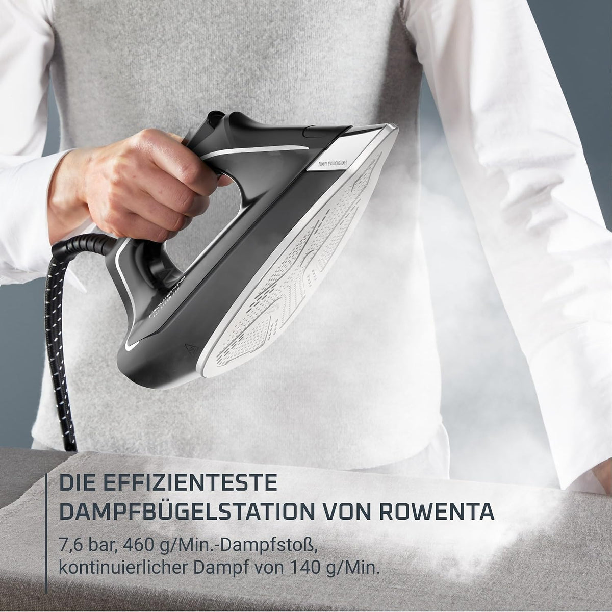 Rowenta DG9610 Eco Steam Pro Dampfbügelstation, 2800 Watt, 7,6 Bar, 140 g/Min. Dampfleistung, Dampfstoß: 460 g/Min., Eco Design, Silence-Technologie, 1,1 Liter Kapazität, Schwarz/Eukalyptus