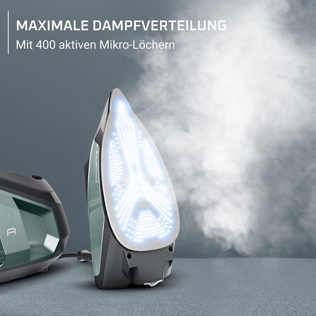 Rowenta Force Pro 500 Dampfbügelstation, 2800 W, 130 g/min variable Dampfmenge, Dampfstoß von 600 g/min, spart Energie, Quicksteam-Technologie, Eucalyptus/Schwarz, VR9042F0