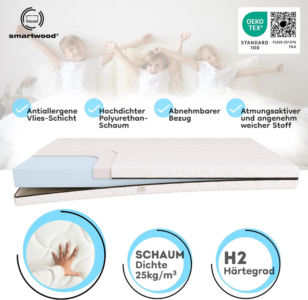 smartwood Matratze 80x150 9 cm, H2, Schaumstoffmatratze, SmartComfort