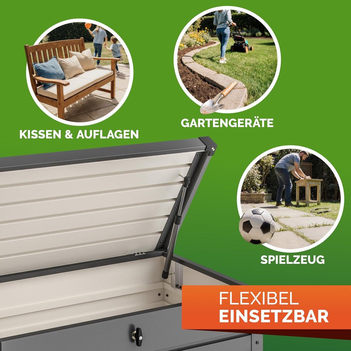 Gardebruk Gartenbox verschließbar, aus Metall, 385L, inkl. Handschuhe
